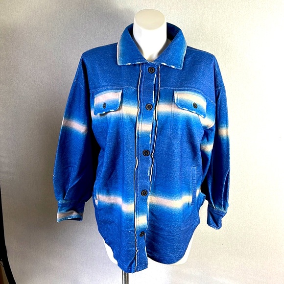 Free people women printed ruby jacket deep sea combo size S oversized new - Picture 2 of 13